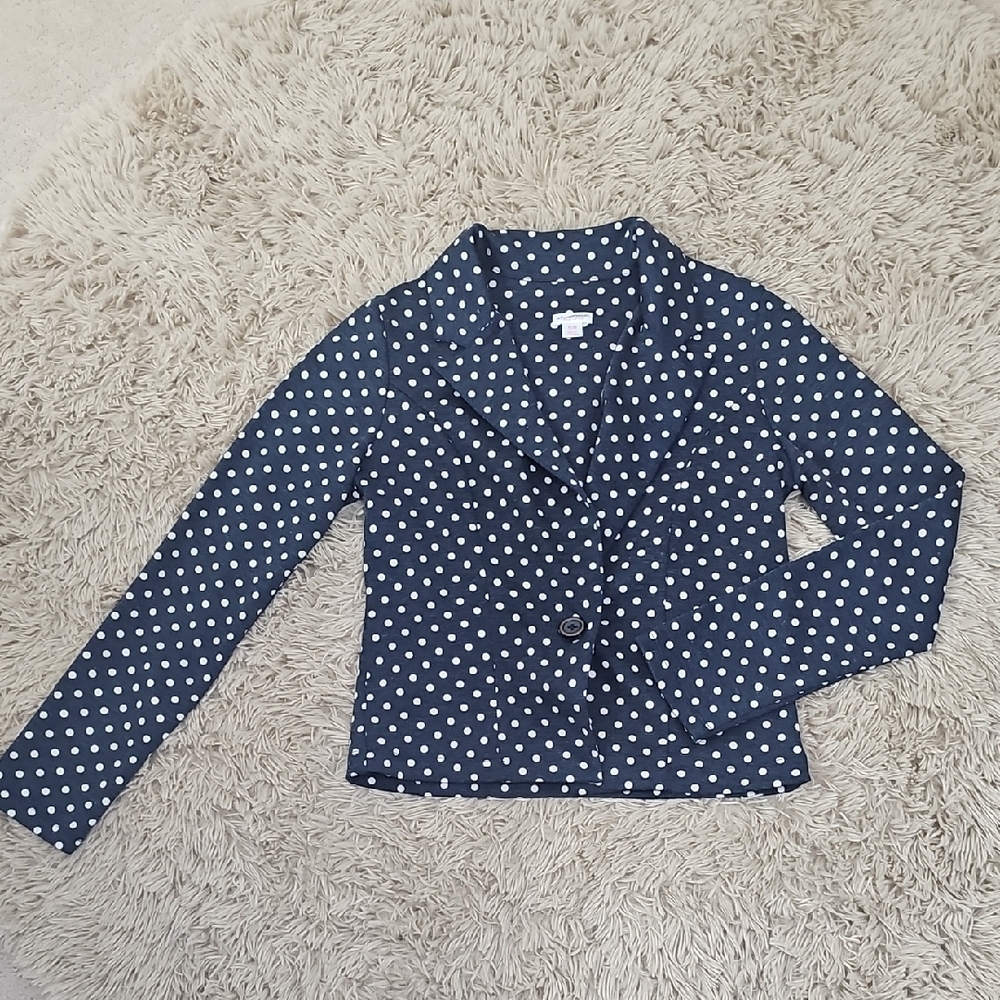 Xhilaration Navy and Cream Polka Dot Blazer, Size Medium